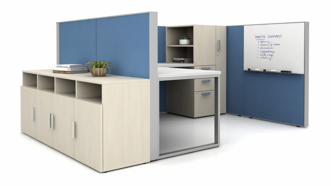 Single Matrix Workstation with Calibrate Laminate Personal Storage Tower and Bookcase